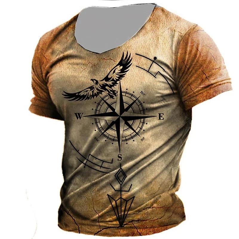 Vintage Compass T Shirt Men 3d Print Navigation Compass Men's Crew Neck Short Sleeve Oversized Tops Tee Shirt Homme 6xl Camiseta
