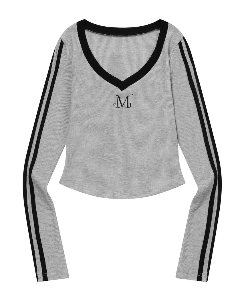 Mucent Binding Track Line V-Neck Ribbed Tee (3 Colors)