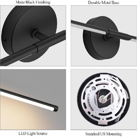 Black Wall Sconce for Bathroom 28In Vanity Light Fixture 3000K Indoor Bathroom Sconce Over Mirror 360° Rotate for Living Room