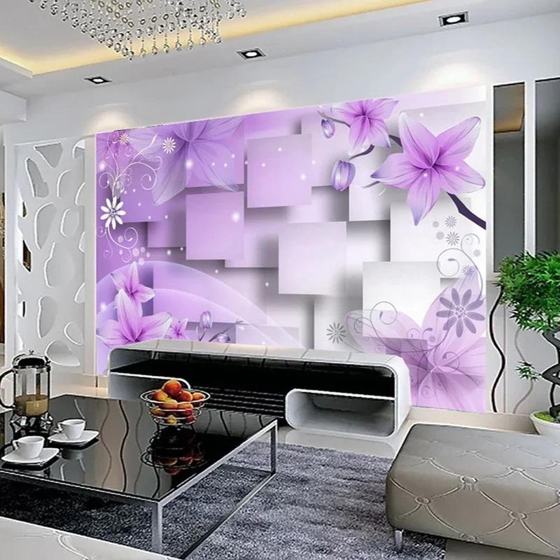 3D Photo Wallpaper Modern Abstract Art Wall Painting Purple Flowers Living Room TV Background Home Decor Wall Paper Mural