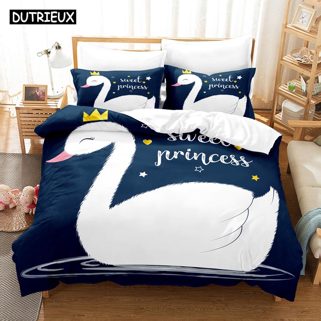 3D Printed Animals Swan Bedding Set Down Quilt Cover With Pillowcase Double SIngle King