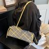 Retro Striped Plaid Shoulder Bags Simple Style Long Strap Underarm Bag Zipper Bow Handbags  Women