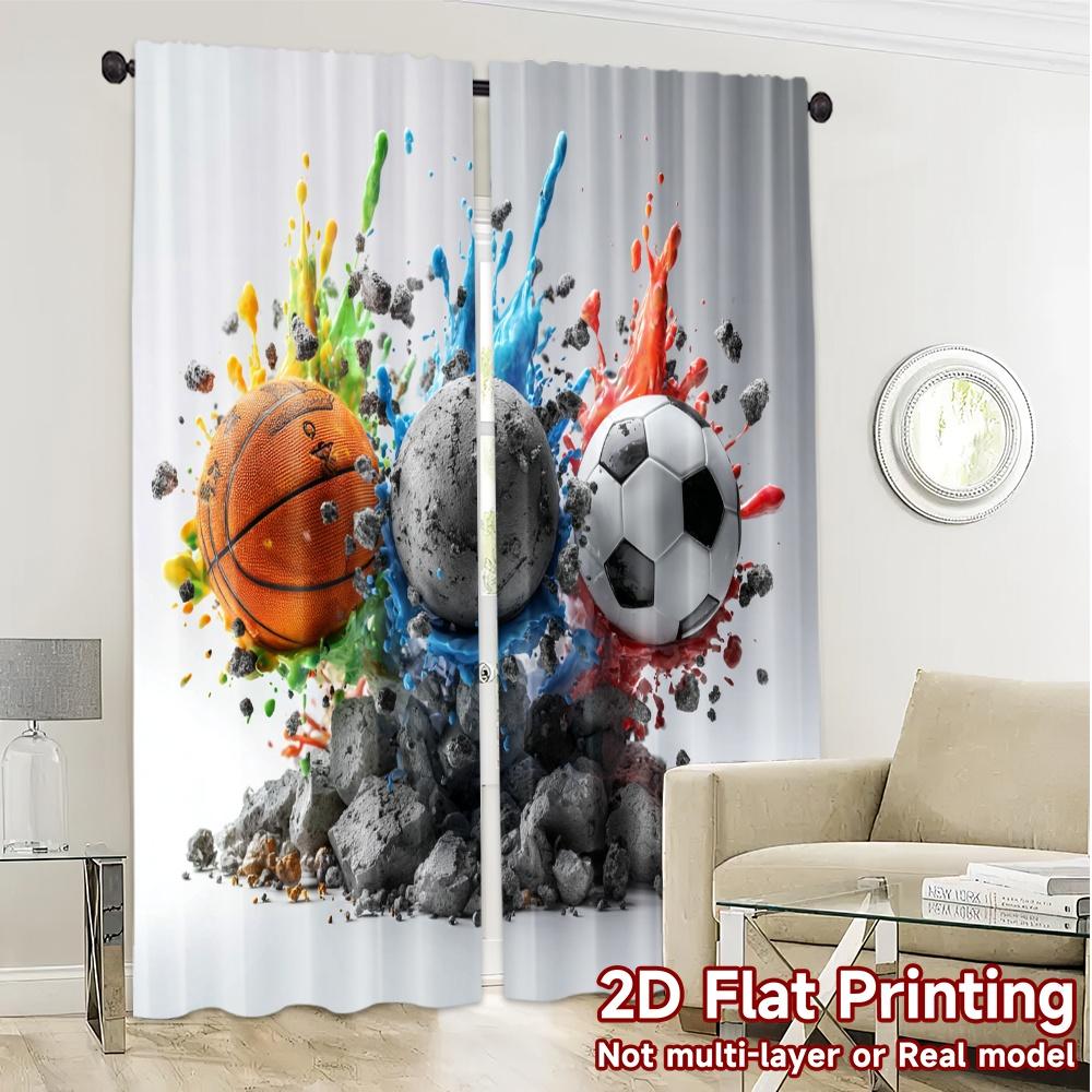 Set Of 2 Flat Printing Curtains Without Rod Ball Explosion Pattern Popular Versatile Polyester Festive Curtain