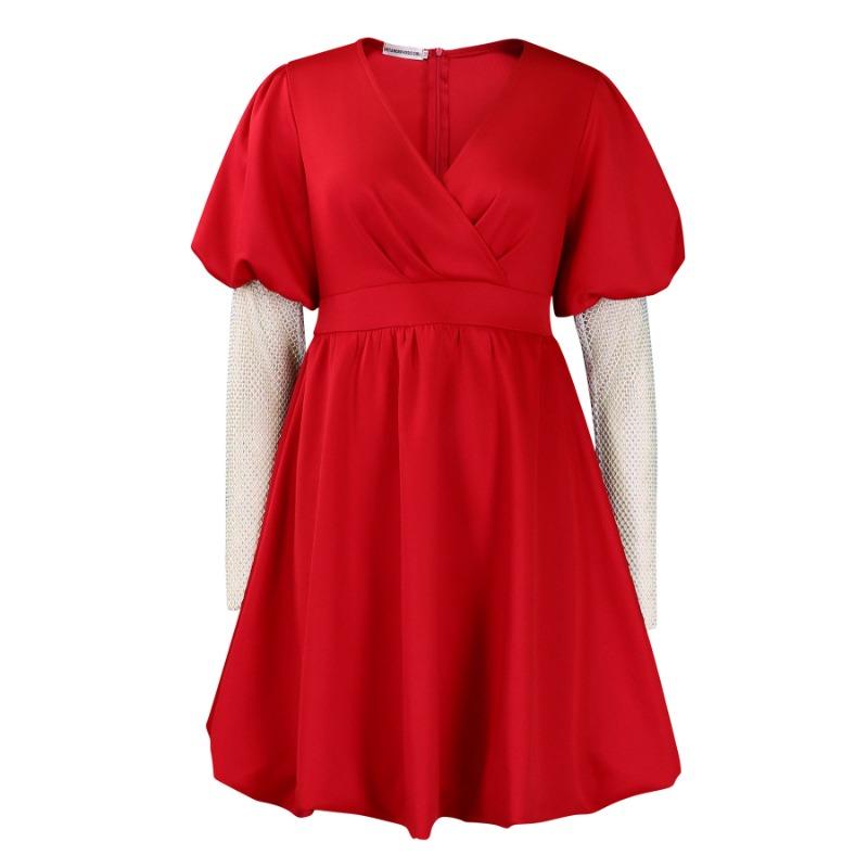 

Женское платье с V-образным вырезом, рукавами-пузырями и юбкой-маятником, банкетное платье, платье подружки невесты S