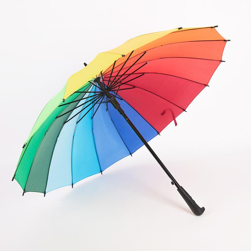 Ombrello Automatico con Copertura in Tessuto, 16 Stecche, Ombrello Pubblicitario da Esterno, Ombrello Arcobaleno Regalo, Ombrello Lungo da Studente, Regalo Creativo