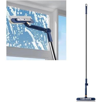 L-shaped Window Cleaner for High Places, Double-sided Glass Cleaner, 360 Degree Rotation with No Blind Spots, 24.5cm Wide Head | Integrated Wiping