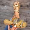 Large Size Rhinestone Square Heel One-line Sandals Summer New Solid Color Casual Outer Wear Beach Sandals/Slippers for Women