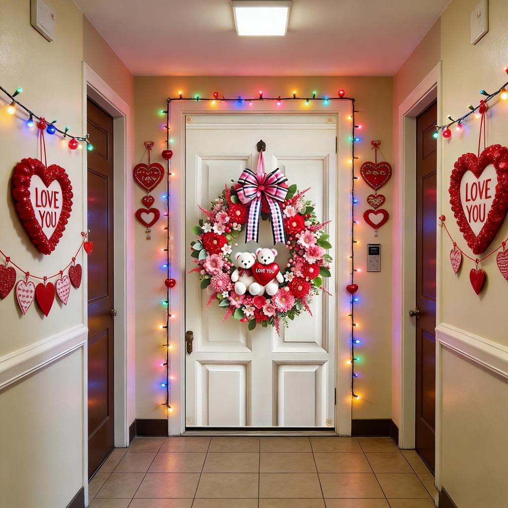 180x90cm Valentine Door Wreath Heart-Shaped Romantic Ornament for Front Door Porch Patio Window Valentine Day Home Decoration