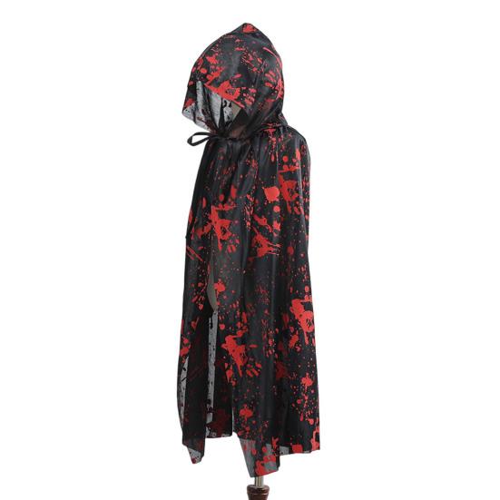 Halloween Cloak Long Hooded Cape with Blood Spider Web Print for Kids Adults Halloween Party Dress Up Accessory for Performance Cosplay Masquerade