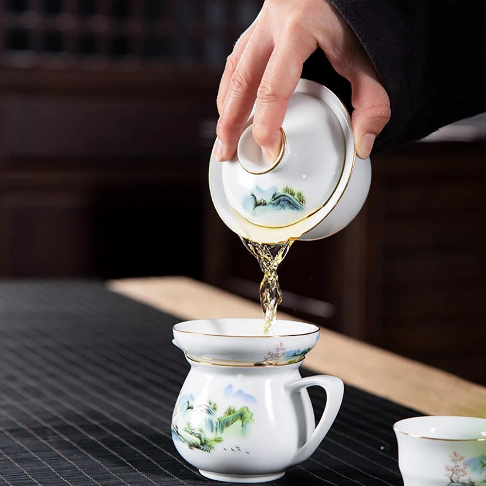 Ceramic Gaiwan Teacup Handmade Tea Tureen Bowl Chinese Blue and White Porcelain Teaware Accessories Drinkware