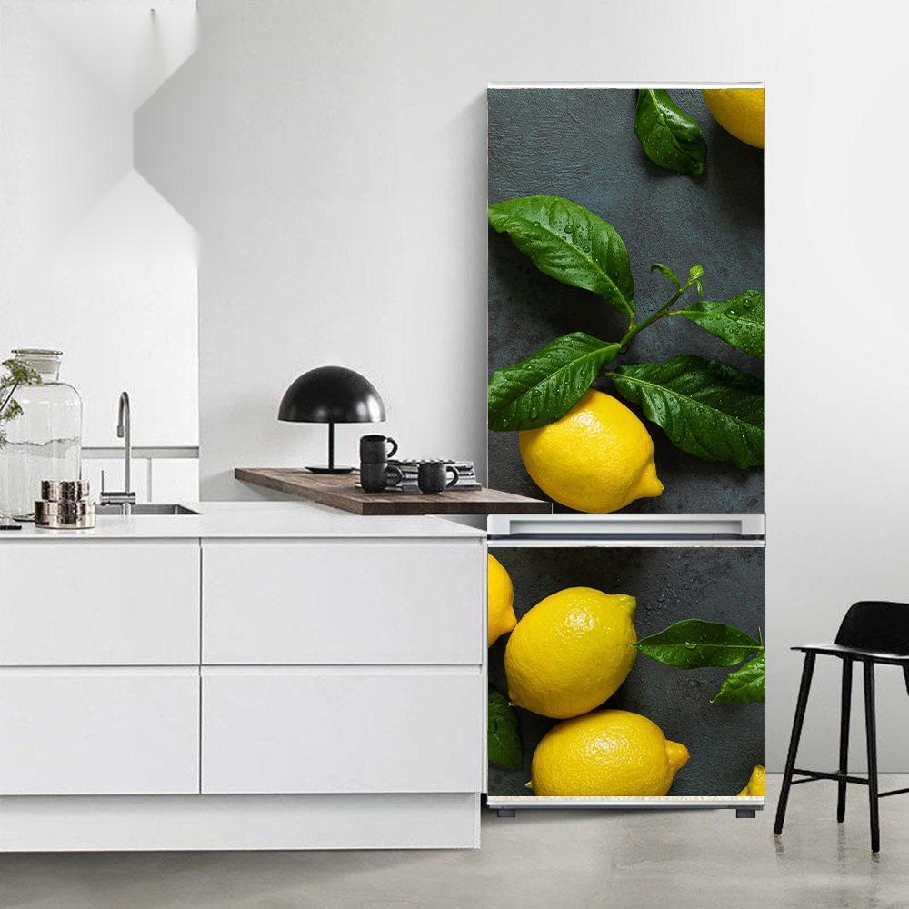 Refrigerator Fridge Cover Fruits Stickers Door Landscape Plant Sea Vinyl Self Adhesive Kitchen Furniture Decor Wrap Freezer Sticker Diy