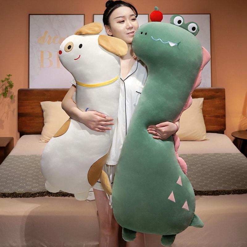 90/120cm Lovely Dinosaur Dog Crocodile Giraffe Kawaii Long Pillow Stuffed Soft Animal Dolls Sleeping Toys