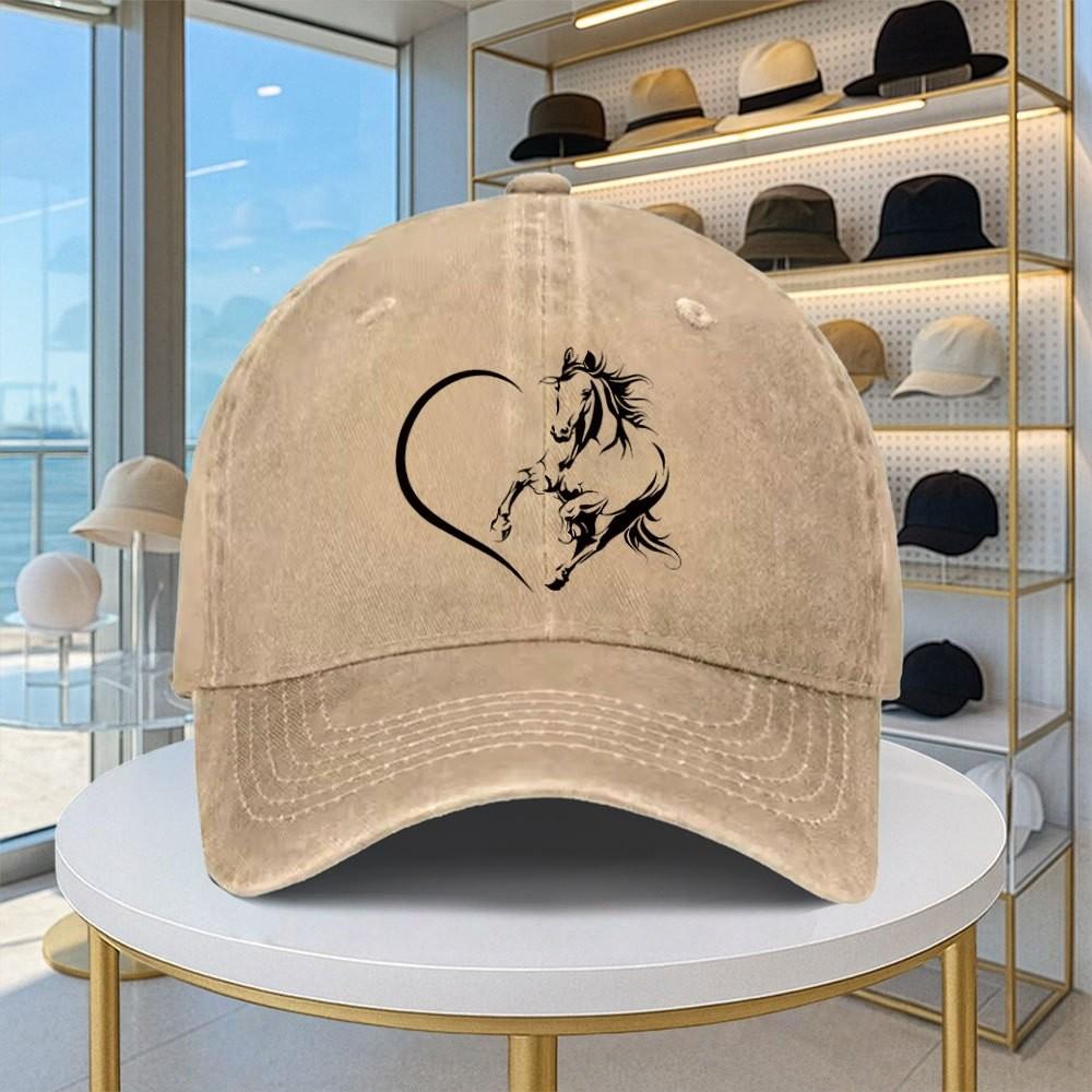 Horse Heart Design Washed Baseball Cap Adjustable Cotton Sun Hat Casual Unisex Cap