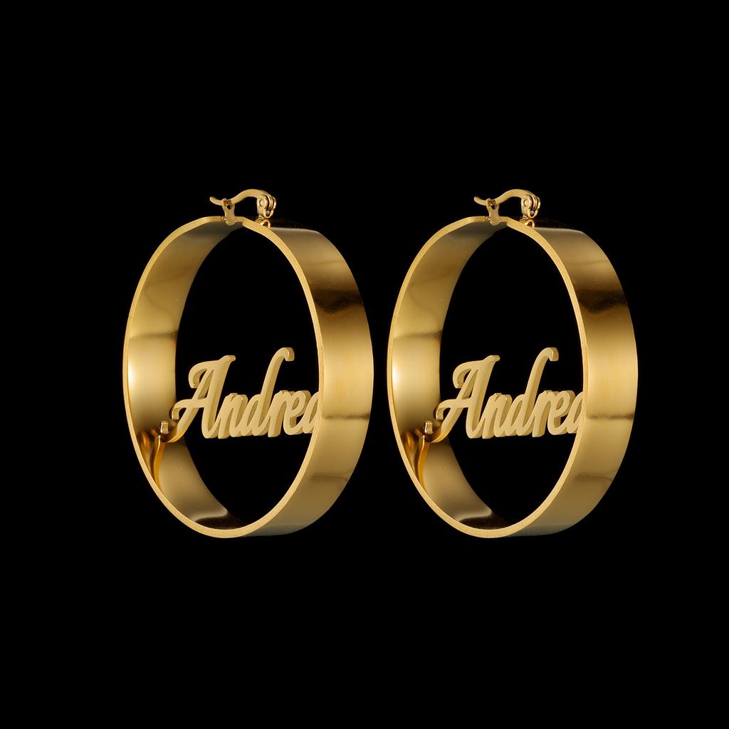 Atoztide 50mm Personalized Custom Name Earrings Hoops Stainless Steel for Women Letters Hollow Nameplate Fashion Jewelry Gift