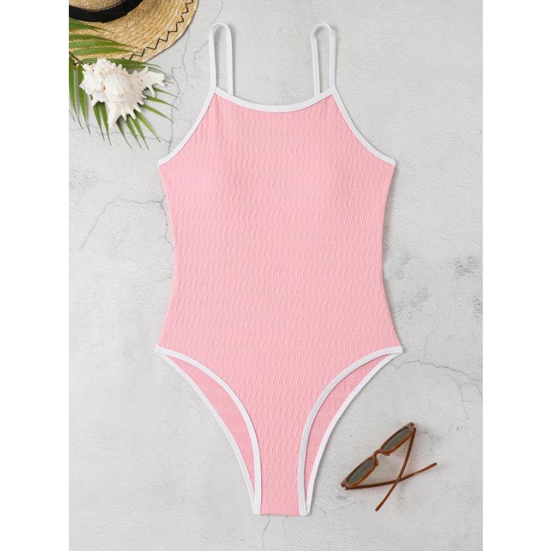 2025 Solide Träger Badebekleidung Damen Sexy Push Up Einteiliger Badeanzug Monokini Rückenfrei Hochgeschnitten Sommer Badeanzug