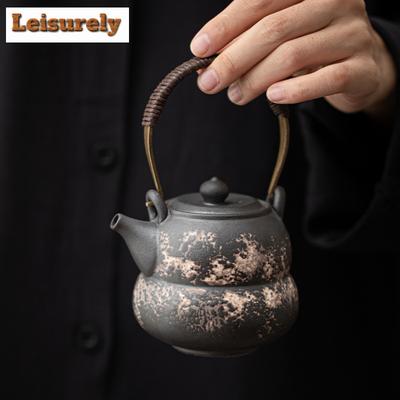 230ML Retro Schwarze Keramik Kürbis Hebegriff Teekanne Elegante Teekanne mit Sieb Teekocher Kessel mit Filter Trinkgeschirr Ornamente