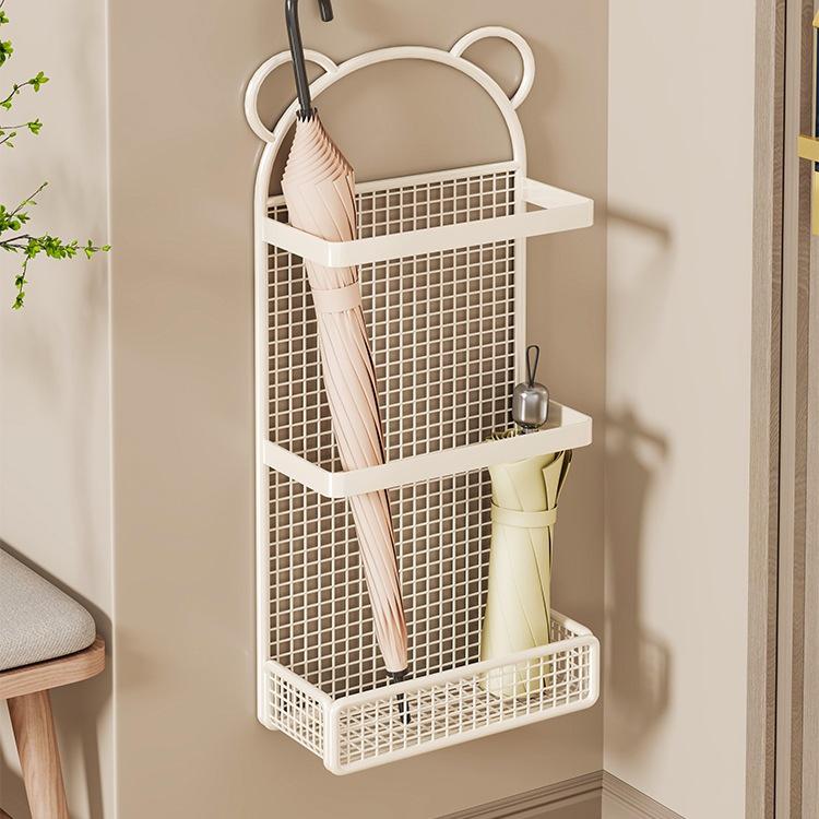

Wall-Mounted Multi-layer Umbrella Rack: Punch-Free, Indoor, Draining Design Medium White