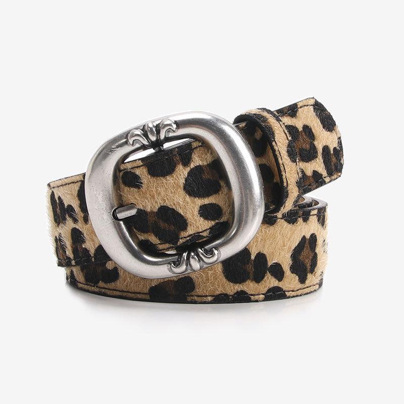 Leopard Pattern Leather Belt With Electroplated Buckle For Casual Women