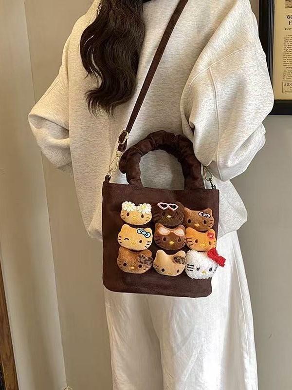 Hello Kitty Cartoon Pu Shoulder Bag For Daily Use With Storage And Spandex Strap