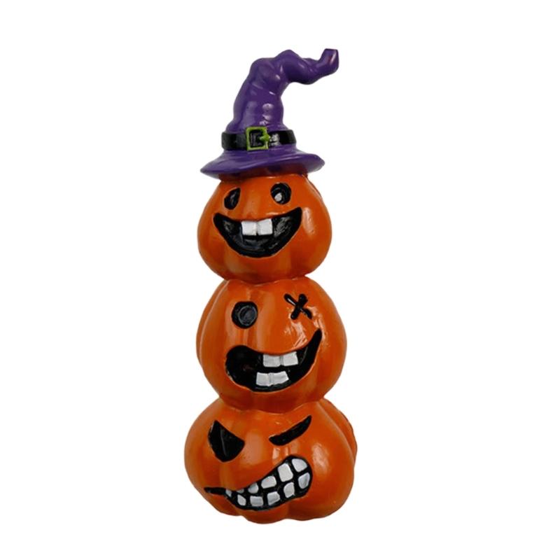 Halloween Pumpkin Ornament Resins Crafts Smiling Grin Face Pumpkin Sculpture For Horror Theme Homes Party Table Decors