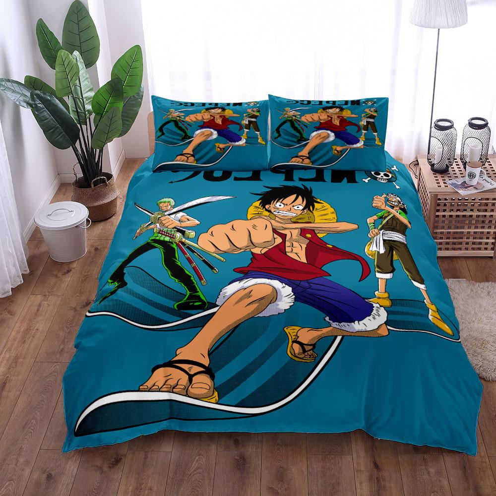 Anime O-Ones Pieces Bedding Set Japanese Luffys Duvet Cover Pillowcase for Children Boys Gift Single Queen King Size
