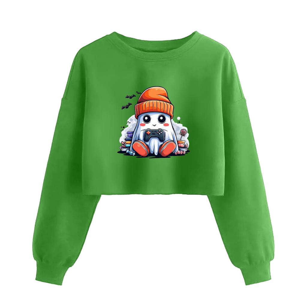 Women's Fashion Halloween Printed Navel-Exposed Long Sleeve Pullover Sweatshirt