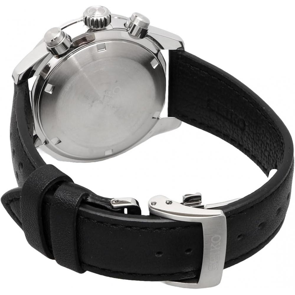 Seiko Men S Solar Chronograph Black Leather Watch SSc943