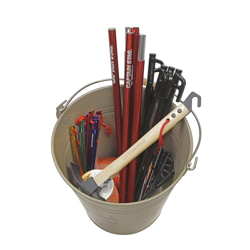 Captain Stag Outdoor Bucket CS Tin Bucket 10L with Wooden Handle, Khaki, UM-1621