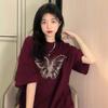 American retro t-shirt women's short-sleeved summer new burgundy chic loose half-sleeved t-shirt chic top