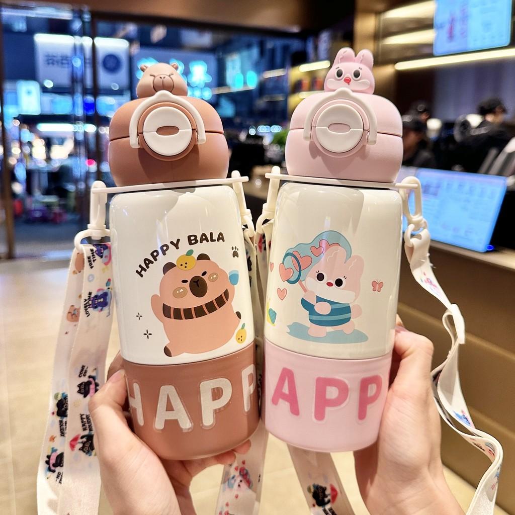 Childrens Cartoon Insulated Water Bottle With Straw Lock For School And Travel