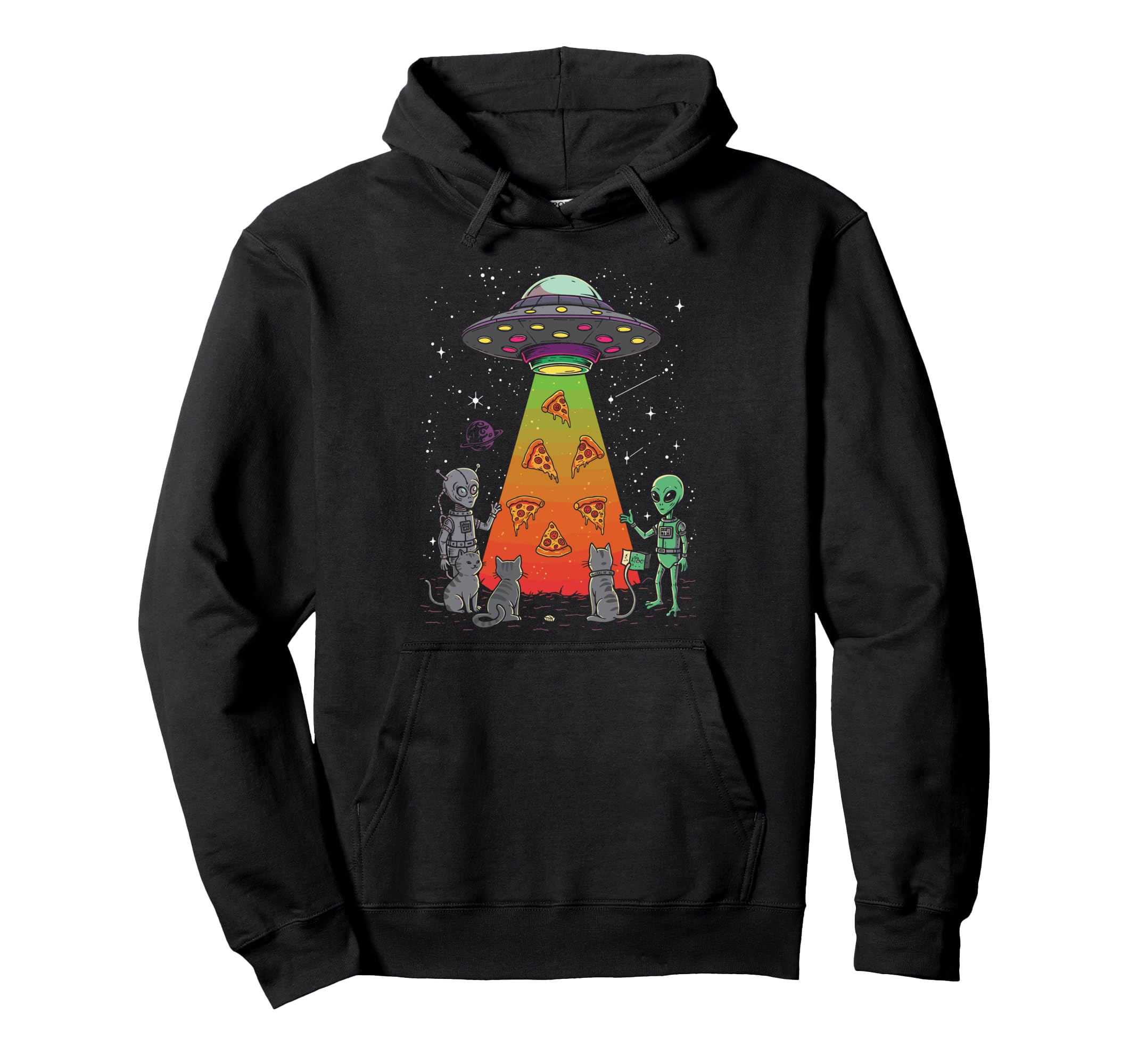 

UFO Aliens Food Abduction Laser Beam Feline Fun Hoodie чорний