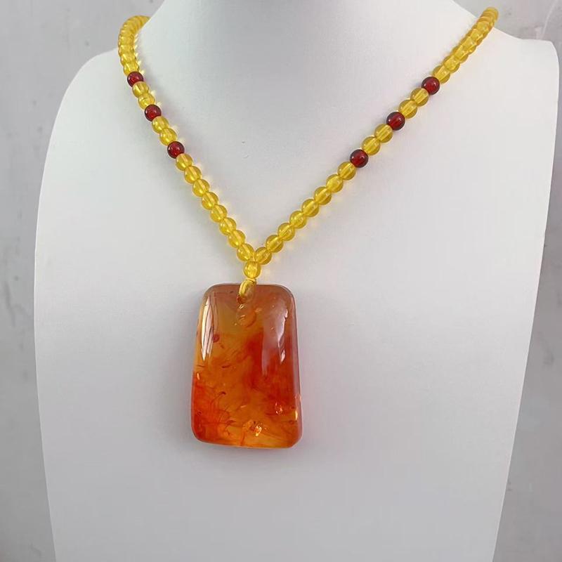 Retro Imitation Amber Necklace For Men And Women Long Pendant Sweater Chain Mother'S Day Gift