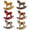Wooden Rocking Horse Figurine Vintage Horse Statue Sculpture Home Office Living Room Bookshelf Desktop Decoration Ornament