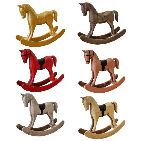 Wooden Rocking Horse Figurine Vintage Horse Statue Sculpture Home Office Living Room Bookshelf Desktop Decoration Ornament