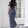 New European and American Printed Knitted Striped Long Women's Dress