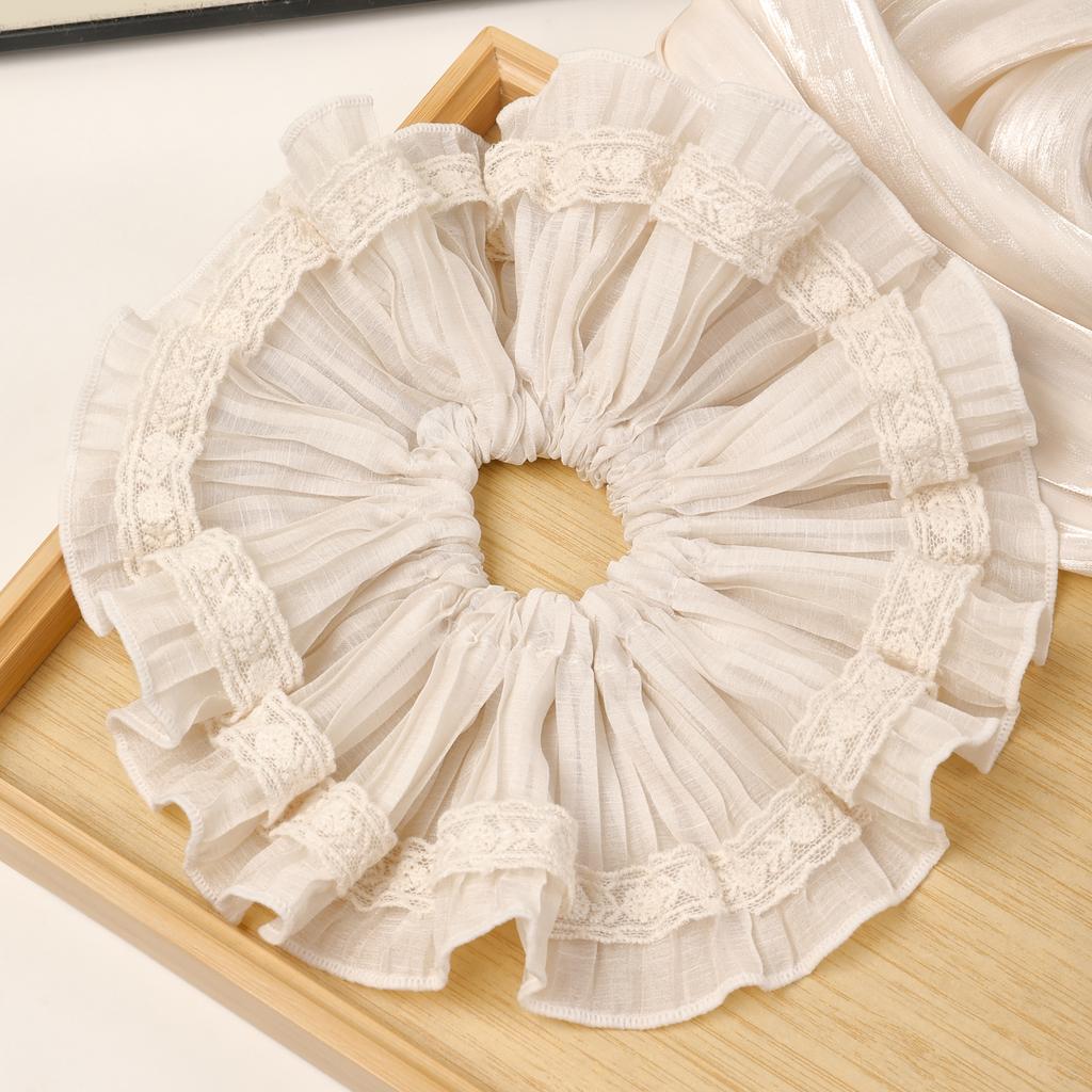 Large French Fahion Women Mesh Scrunchie Hair Ties,Embroidery Flower Hair Bands Cute Hair Rope Ponytail Holder Hair Accessories