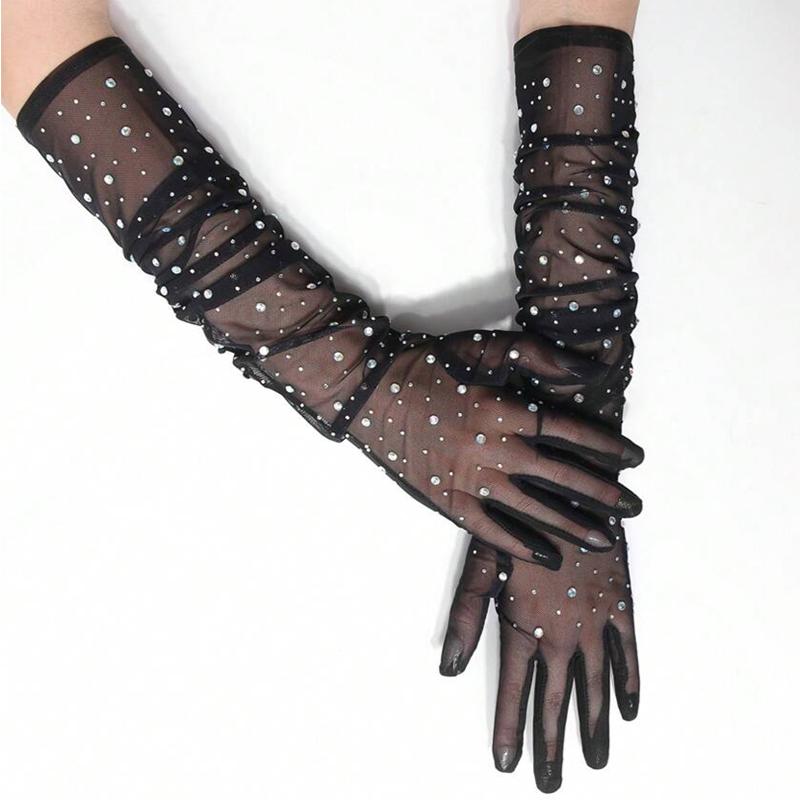 Gants en Maille Élastique avec Strass Pailletés Longs Décoratifs Gants d'Étiquette Fête Festival Mariage