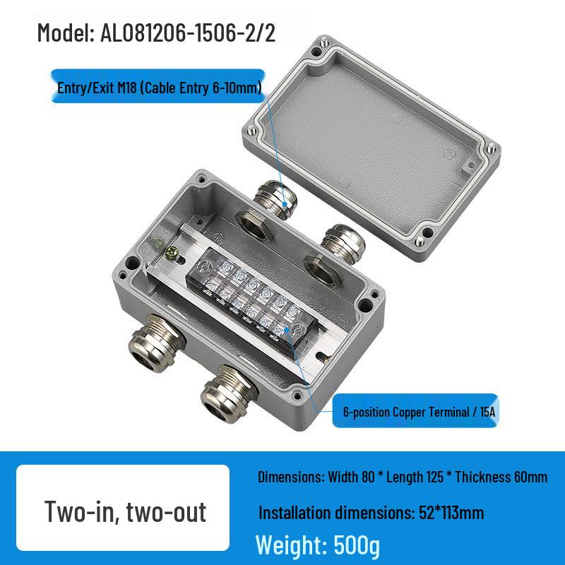 Caja de Conexiones Estanca para Exteriores de Aleación de Aluminio con Terminales