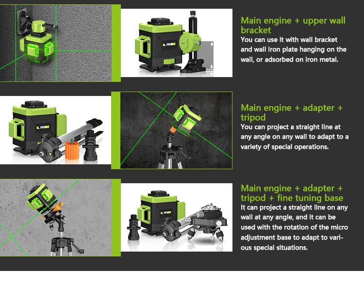 LFINE4D 16-Line 3D12-Line Green Light Laser Level Projector