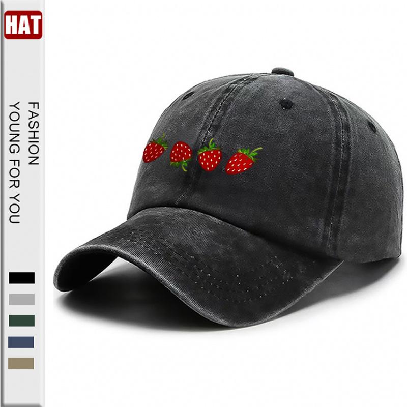 pc Strawberries Printed Hat Washed Baseball Hats for Men Beach Hat for Women Breathable Caps Hot Selling Adjustable DAD Hat