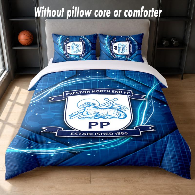 Preston North End Football Design Bed Bedding Set 1 Duvet Cover + 2 Pillowcases Soft Breathable Household Bed Linens