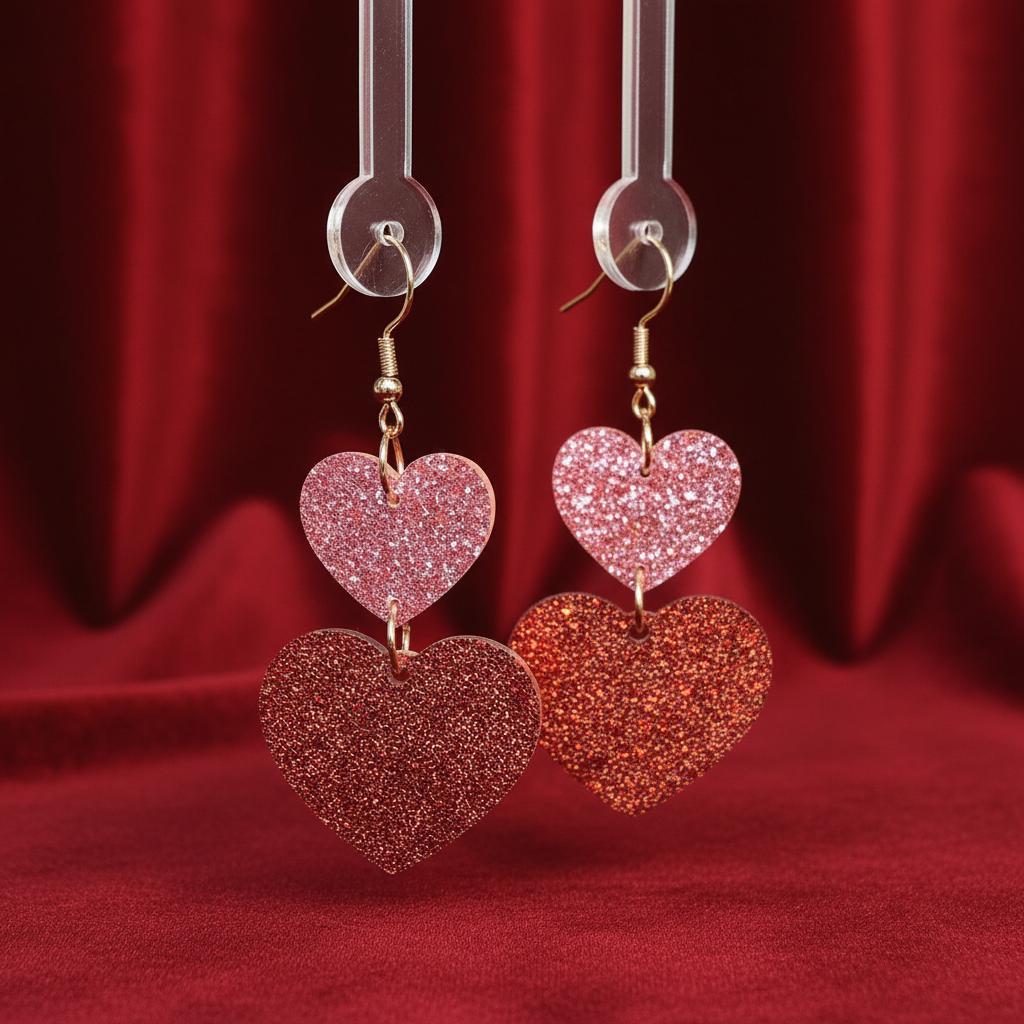 Acrylic Heart Earrings Pink Red Glitter Pendant Lightweight Comfortable for Women Gift