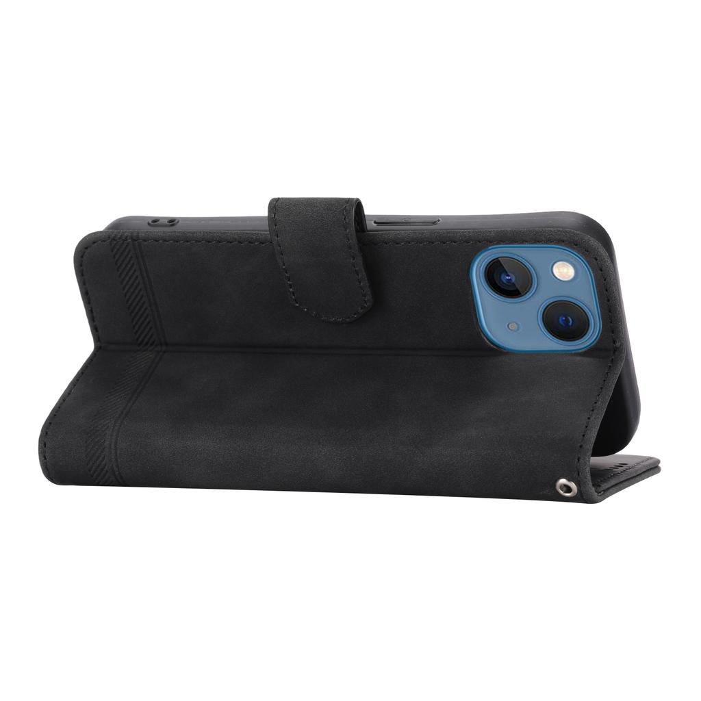 DIERFENG DF-03 Drop-proof Phone Case for iPhone 13 Mini 5.4 inch,Stand Wallet PU Leather Lines Imprinted Cell Phone Cover