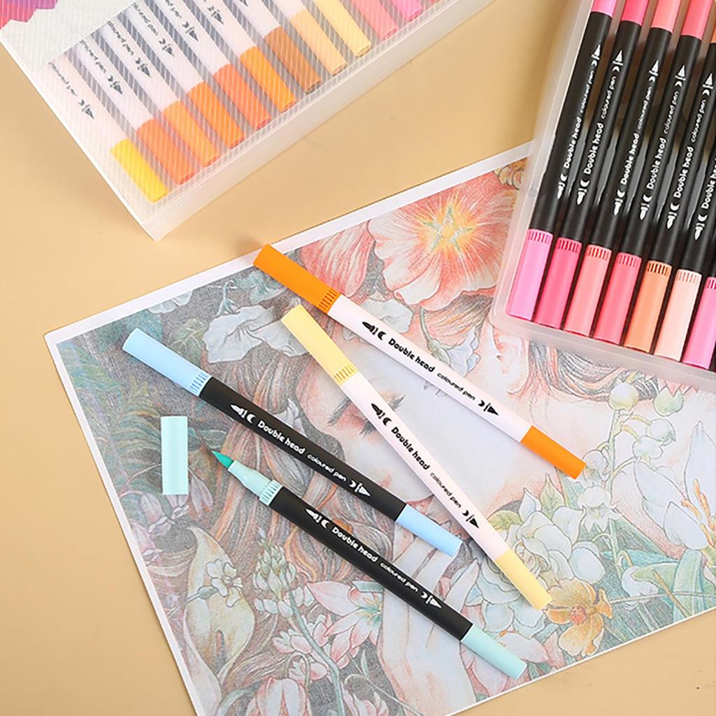 Color Watercolor 24 Color Marker For Both For Painting Coloring Gift Pen, Double-headed Pen, Set, Water-based Pen, Pen, Bold/Fine Points, Handmade,