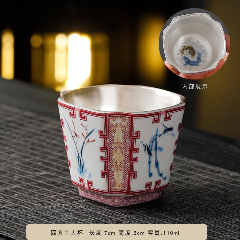 Pflaume Orchidee Bambus Chrysantheme Meister Einzel Keramik Großhandel Verkostung Versilbert Doppelbecher Geschenkbox Set China