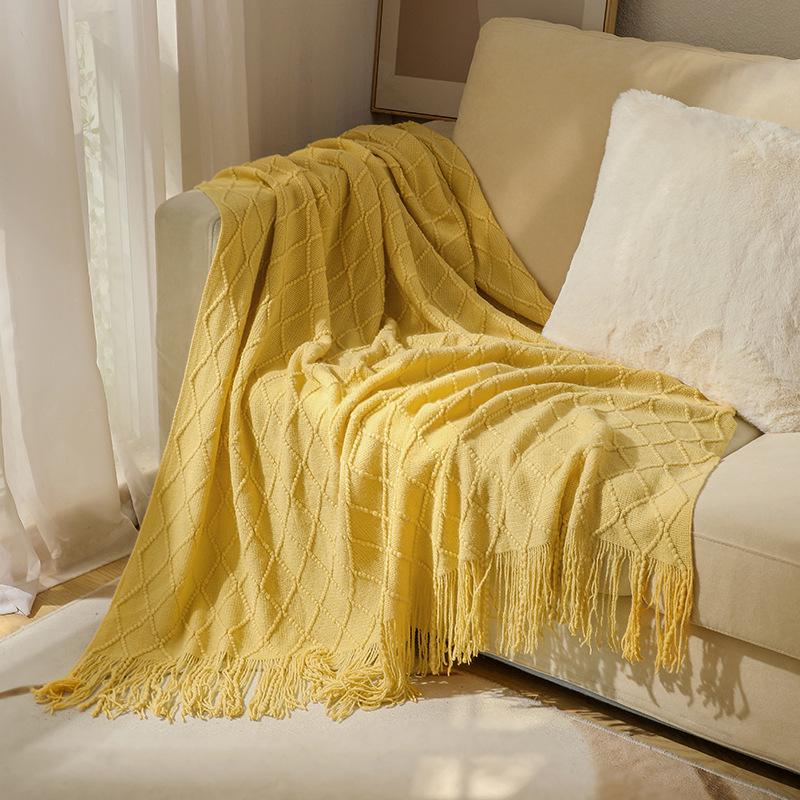 Tassel Lightweight Knitted Blanket for Sofa, Air Conditioning, Summer Naps, and Bay Windows
