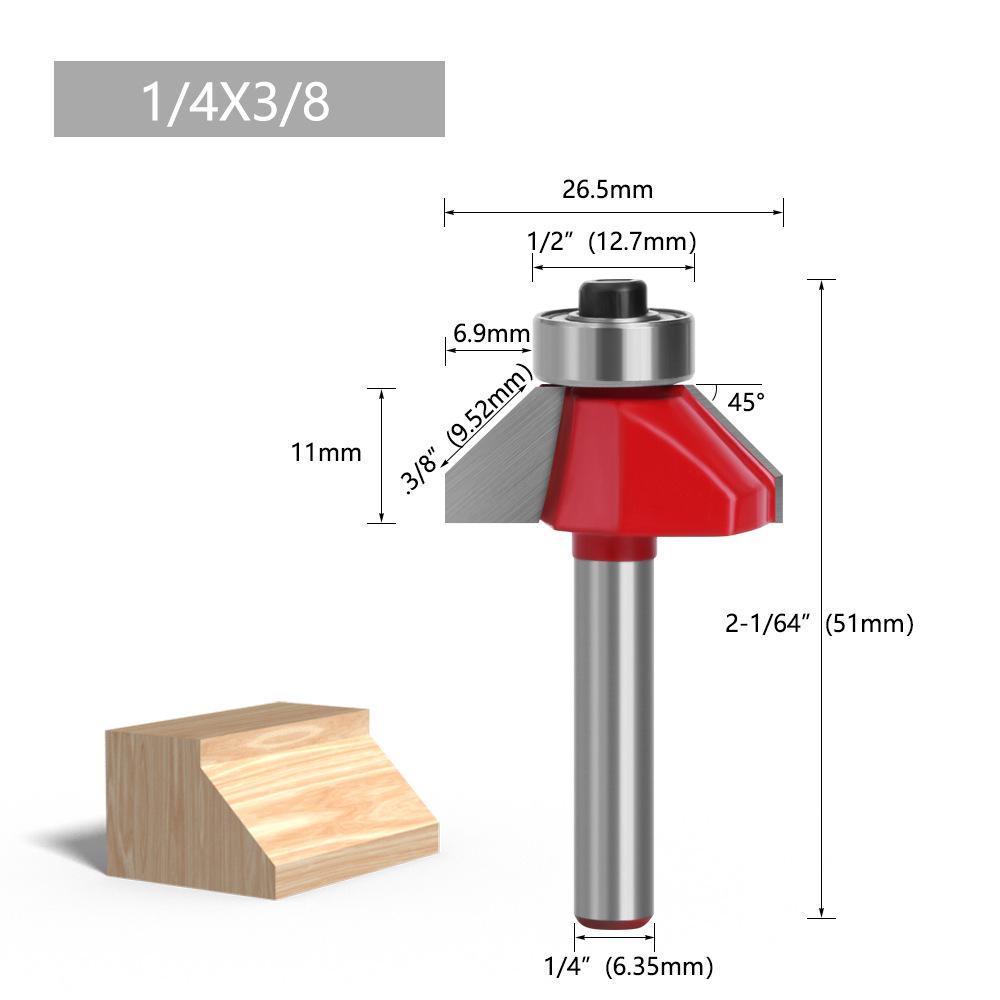 1/4" Shank 6-Pattern Beveled Lace & Round Head Woodworking Relief and Semi-Circular Knife Milling Trimmer.