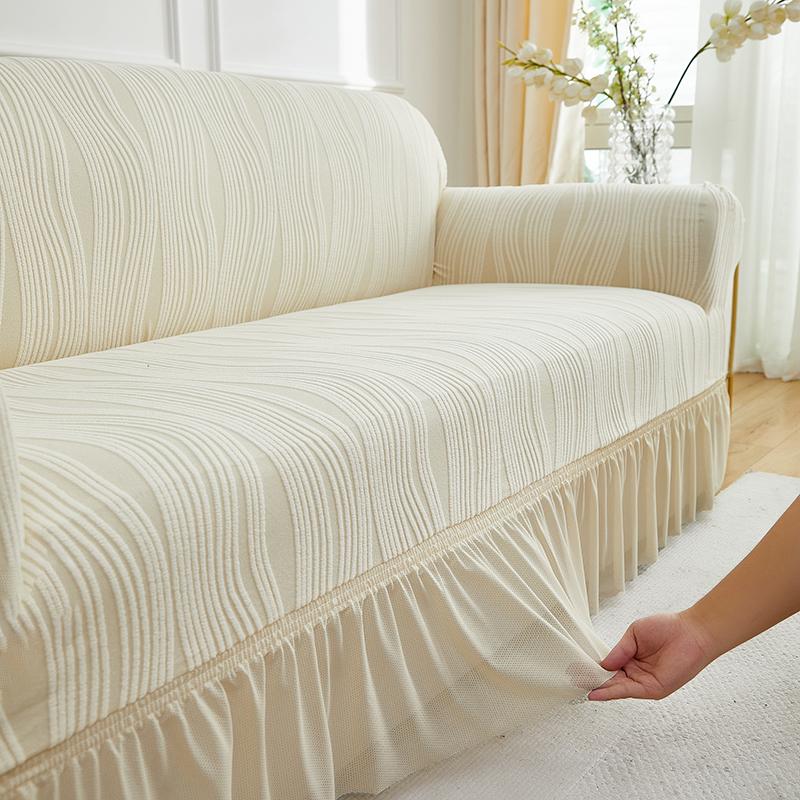 1 Stück Dehnbarer Sofabezug Jacquardmuster Sofabezüge mit Rock Einfarbige Staubdichte Rutschfeste Sofaschutzhülle für das Wohnzimmer