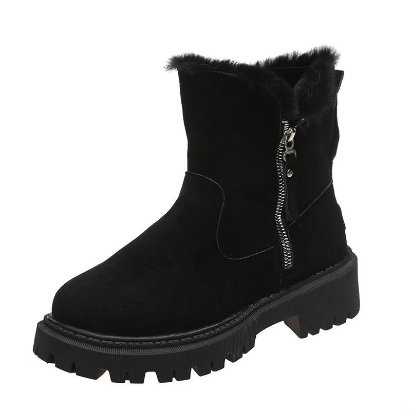 Women's New Winter Fur Lined Integrated Snow Boots Fleece Lined Casual Martin Ankle Boots Warm Cotton Shoes