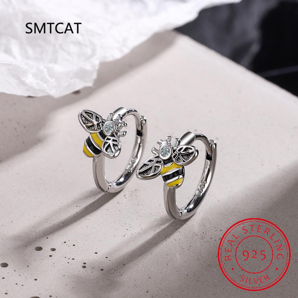 Baby Princess 925 Silver Insect Ear Buckles Cute Honey Bee Hoop Earring For Girl Woman Beautiful Aros Huggies Earring Jewelry